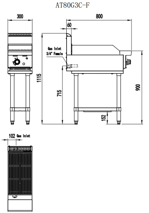 Cookrite 300MM Radiant Char Grill AT80G3C-F